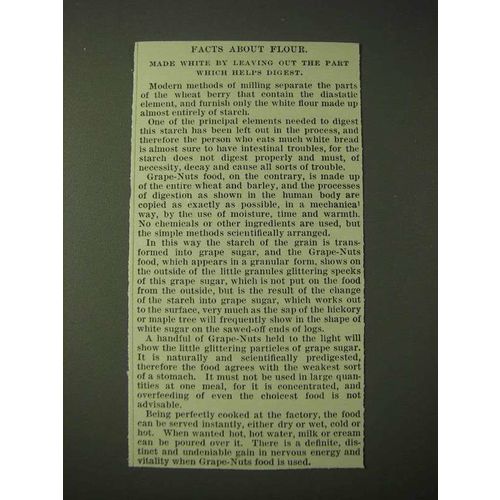 1900 Post Grape-Nuts Cereal Ad - Facts about flour. Made white by leaving out