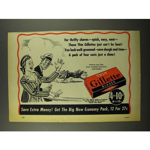 1941 Gillette Thin Blades Ad - For Thrifty Shaves