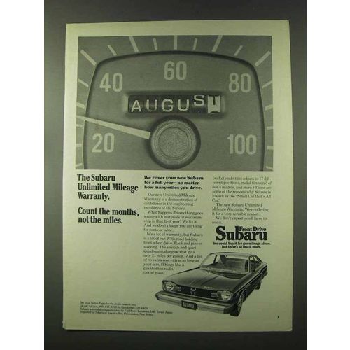 1974 Subaru Cars Ad - Unlimited Mileage Warranty