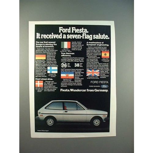 1980 Ford Fiesta 3-Door Sport Car Ad, Seven-flag Salute