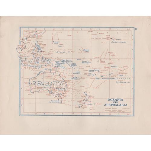 Map circa 1910 double sided Oceania Australasia S Africa from old album see rest