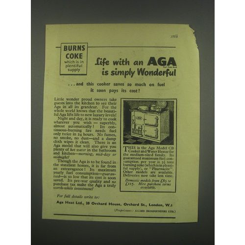 1949 AGA Model CB Cooker and Water Heater Ad - Life is simply wonderful