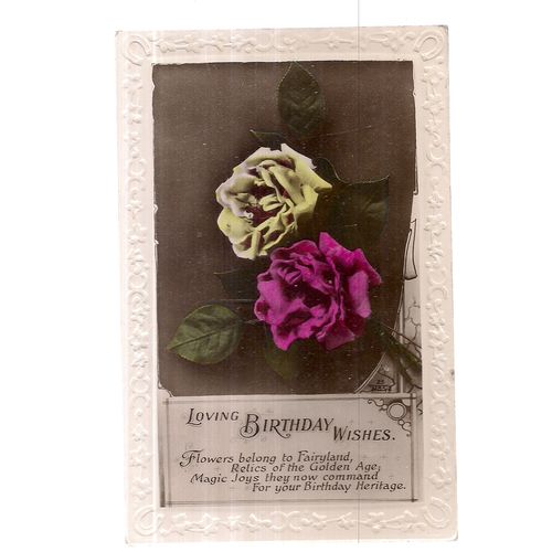LOVING BIRTHDAY WISHES.. used vintage postcard 1930 postmark roses