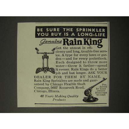 1938 Rain King Sprinkler Ad - Be sure the sprinkler you buy is a long-life