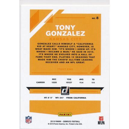 2019 Donruss Football Base 8 Tony Gonzalez Kansas City Chiefs