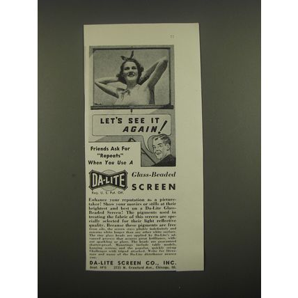 1938 Da-Lite Screen Ad - Let's see it again!