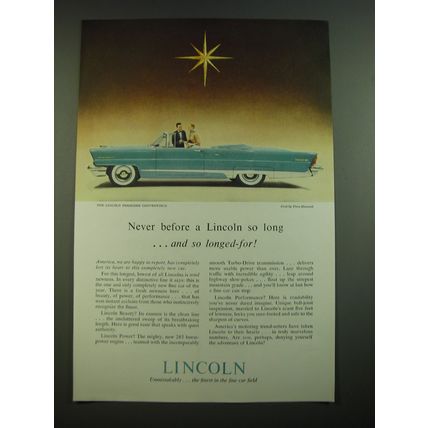 1956 Lincoln Premiere Convertible Ad - Never before a Lincoln so long