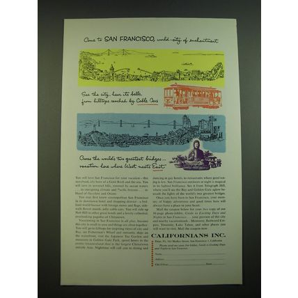 1956 Californians Inc. Tourism Advertisement - Come to San Francisco
