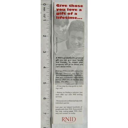 Vintage bookmark - RNID, Make a Will
