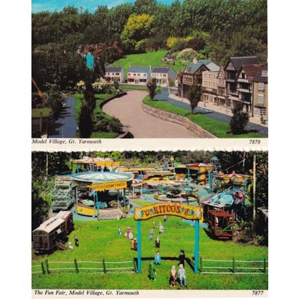 The Fun Fair Great Yarmouth Model Village 2x Vintage 1970s Postcard s