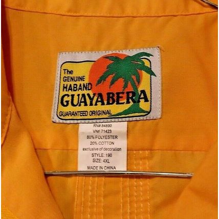 Genuine Haband Guayabera Yellow Gold Cuban SS 4XXL Embroidered Wedding Beach