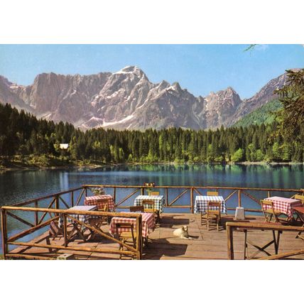 Postcard Fusine Lake and Mt. Mangart, Tarvisio, Italy. Unposted