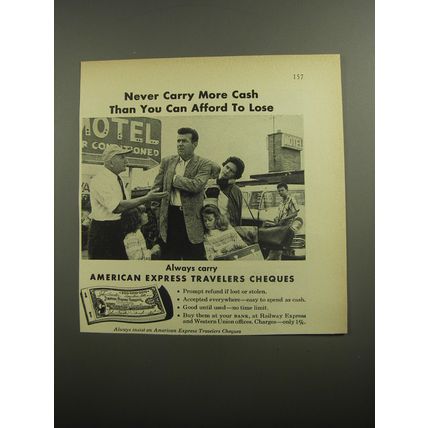 1956 American Express Travelers Cheques Advertisement - Never carry more