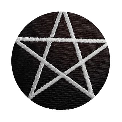 Iron On Patch Pentagram Sew Embroidered 6 cm x 6 cm Black Grey Badge Motif P533