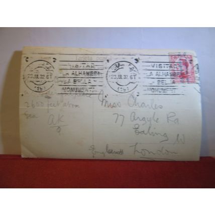 GRANADA, SPAIN used vintage postcard RP 1932 postmark =