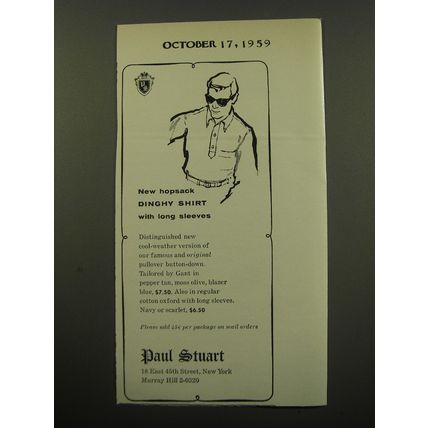 1959 Paul Stuart Fashion Ad - New hopsack dinghy shirt with long sleeves