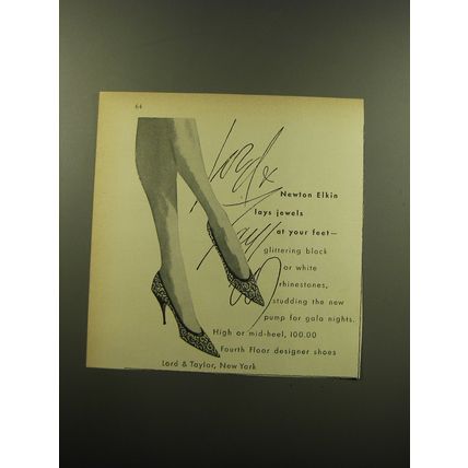1959 Lord & Taylor Shoes Ad - Newton Elkin lays jewels at your feet