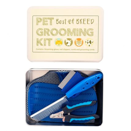 Pet Grooming Kit Cat & Dog in a Metal Tin 4 CM Gift Animals Fur Tidy Home Store