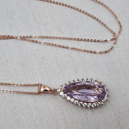 Rose de France Amethyst Zircon Pendant 18k Rose Gold Vermeil Overlay 925 Silver