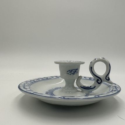 Ming Dynasty Candle Holder Vintage Glossy White & Blue Asian Decor Porcelain
