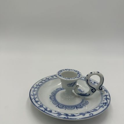 Ming Dynasty Candle Holder Vintage Glossy White & Blue Asian Decor Porcelain