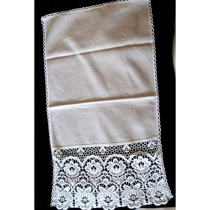 Antique linen and crochet antimacassar 60 x 35 cm