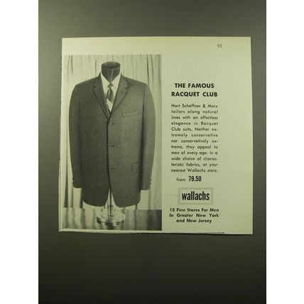1960 Wallachs Hart Schaffner & Marx Racquet Club Suit Advertisement