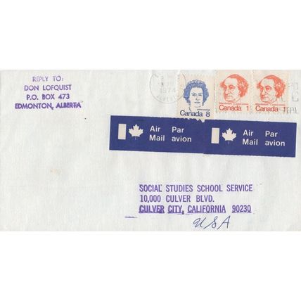 ZAYIX Canada Cover 1974 Air Mail Edmonton to Culver City California 0324M0163