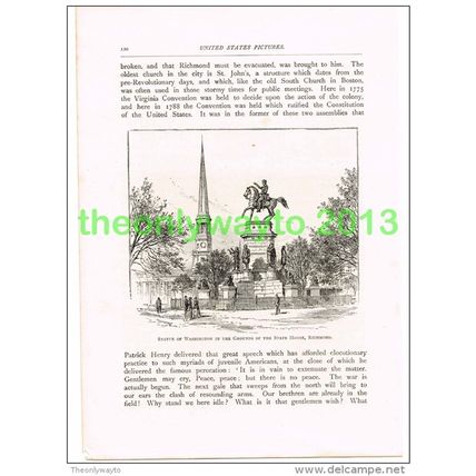 STATUE OF WASHINGTON, STATE HOUSE, RICHMOND, USA, BOOK ILLUSTRATION, c1891