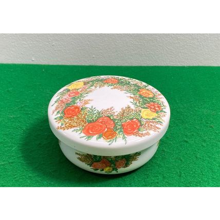 Lidded Dish, Italglass Ceramic, Vintage, Trinket Ring Storage Box, Rose Pattern,