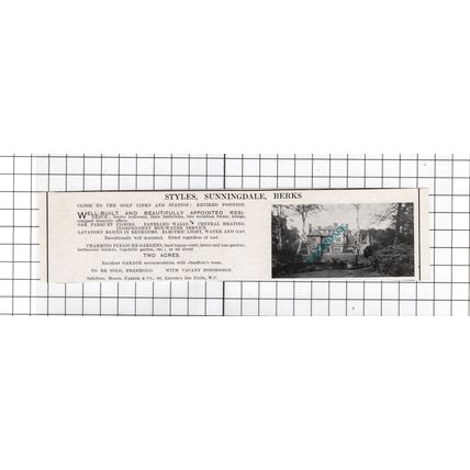 Styles Sunningdale Berkshire Agatha Christie - 1927 House Sale Advert