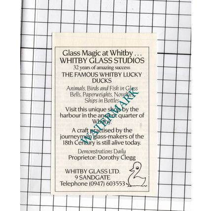 Whitby Glass Ltd Dorothy Clegg - 1990 Small Advert