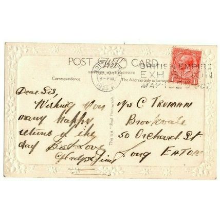 POSTCARD Birthday Greetings Sister Poem & Flowers 1925 NOTTINGHAM Exhibition Pmk