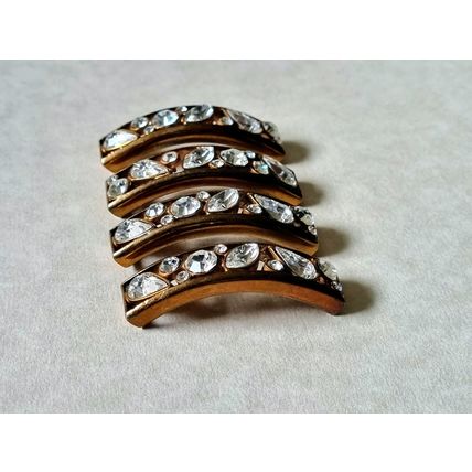 4 Vintage Bracelet Panels, Antique Style Gold Tone Metal, Glass Cabochons