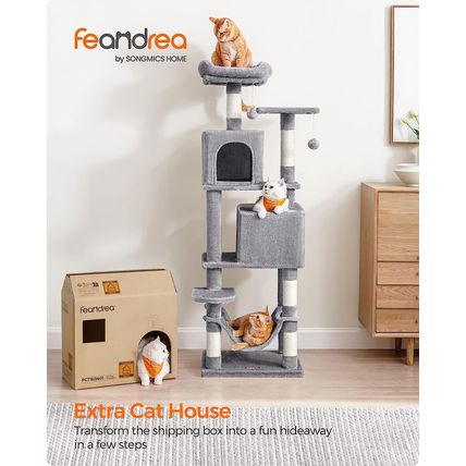 Feandrea Cat Tree, 61-Inch Cat Tower for Indoor Cats, Plush Multi-Level Cat Cond