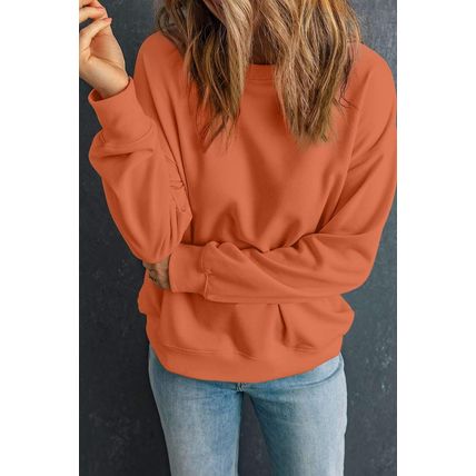 Orange Solid Classic Crewneck Pullover Sweatshirt