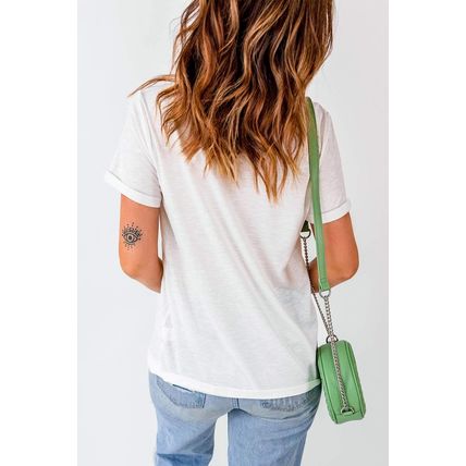 White Halloween Sequined Leaves Graphic Crew Neck T Shirt
