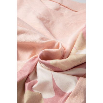 Pink Flower Patchwork Exposed Seam Oversized High Low Top