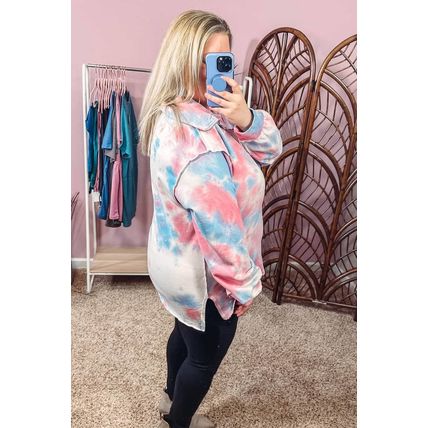 Multicolor Plus Size Tie-dye Zipped Collared Pullover Sweatshirt
