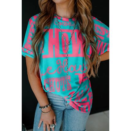 Green Howdy Cowboy Letter Printed Western Fashion Tee