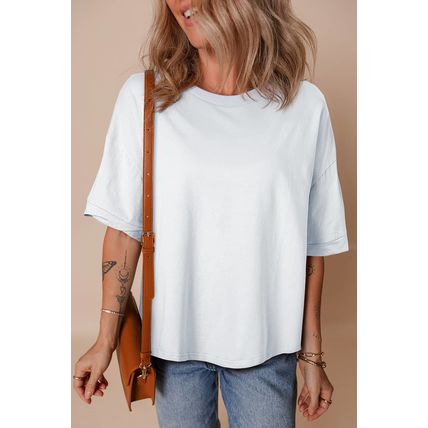White Loose Half Sleeve Hi Low Hem T Shirt
