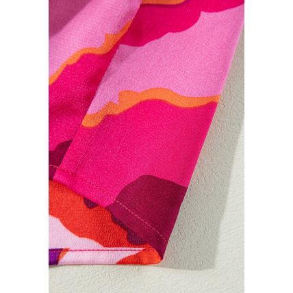 Rose Abstract Print Shirred Yoke Ruffled Blouse