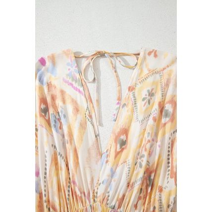 Multicolour Geometric Print Half Sleeve Shirred High Waist Maxi Dress