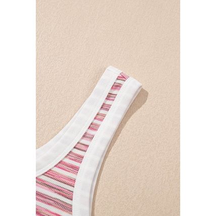 Pink Stripe Contrast Trim Yarn-dyeing Knit Tank Top