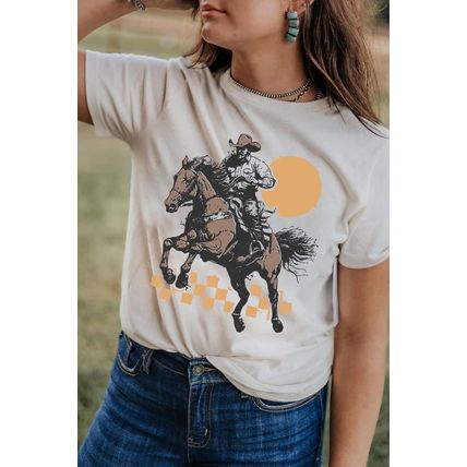 White Sunset Cowboy Print Western Fashion T Shirt