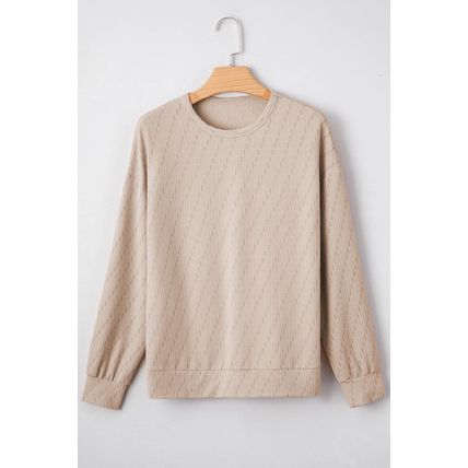Straw Yellow Solid Color Textured Long Sleeve Top