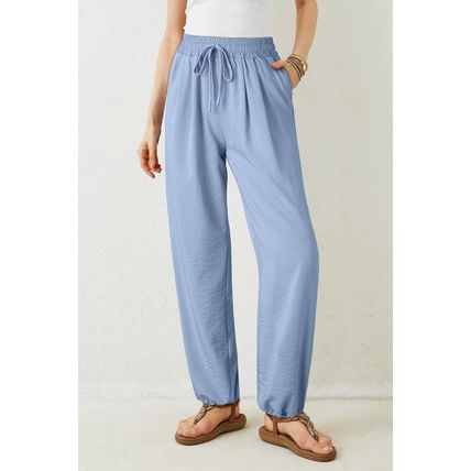 Myosotis Drawstring Elastic Waistband Pleated Loose Pants