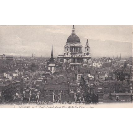 EC922 LONDON -ST PAULS CATHEDRAL AND CITY. BIRDS EYE VIEW . LL PRINTED POSTCARD