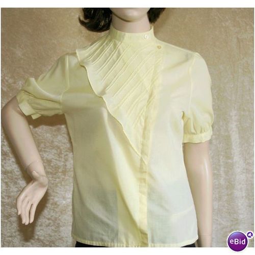 Vintage 1970 Yellow Pin Tuck Blouse Size 10 12 Womens