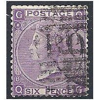 1869 SG109 6d Mauve Plate 8 Good++ Used Check Letters "QG".